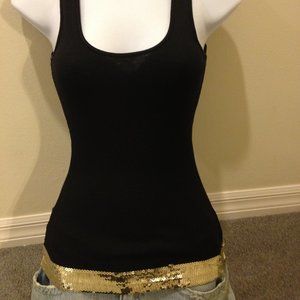 XS Black Wifebeater Tank Top with Gold Sequins on Bottom
